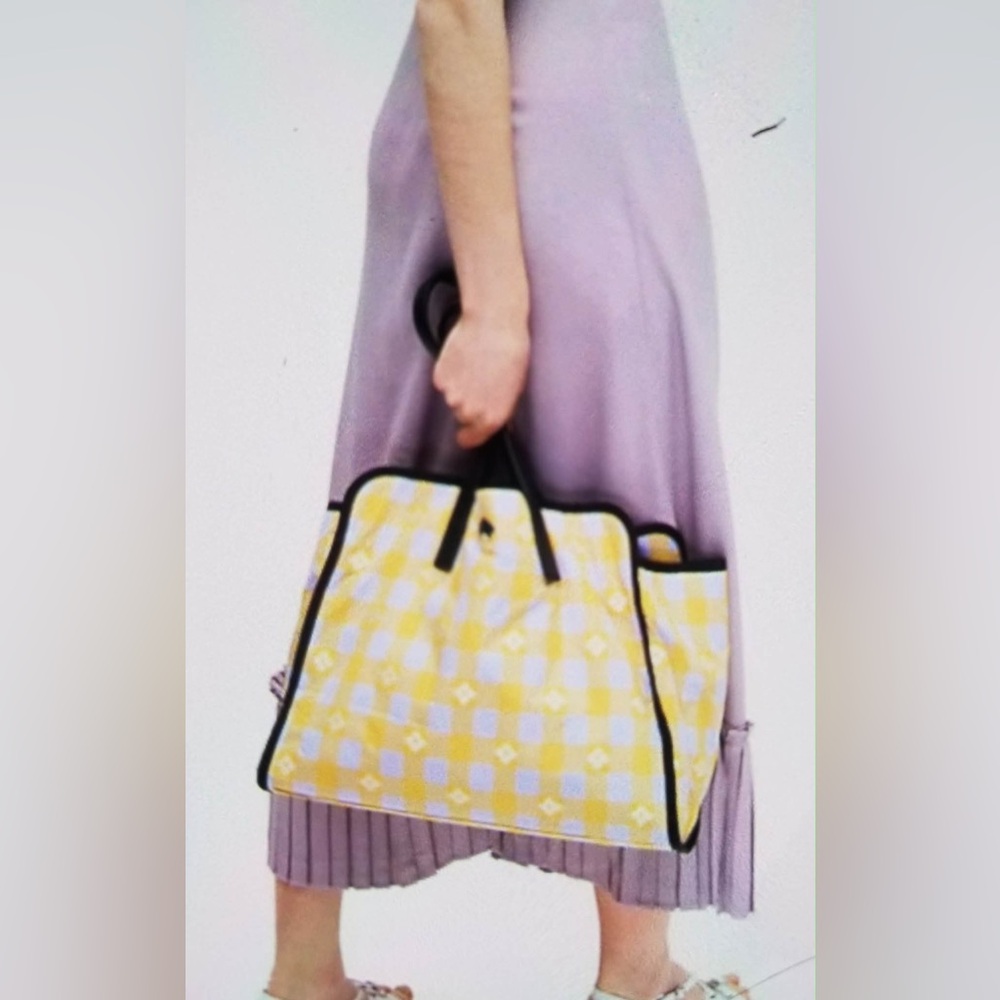 kate spade Yellow Checkered Tote with Black Trim